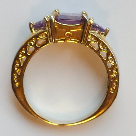 3Ct Lab-Created Amethyst Accent Solitaire Engagement Ring 14K Yellow Gold Plate - Picture 2 of 4